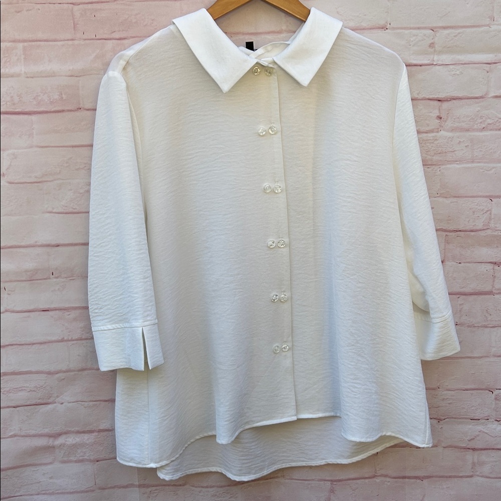 Shana XL ivory Lagenlook double button up collared blouse bohemian artsy